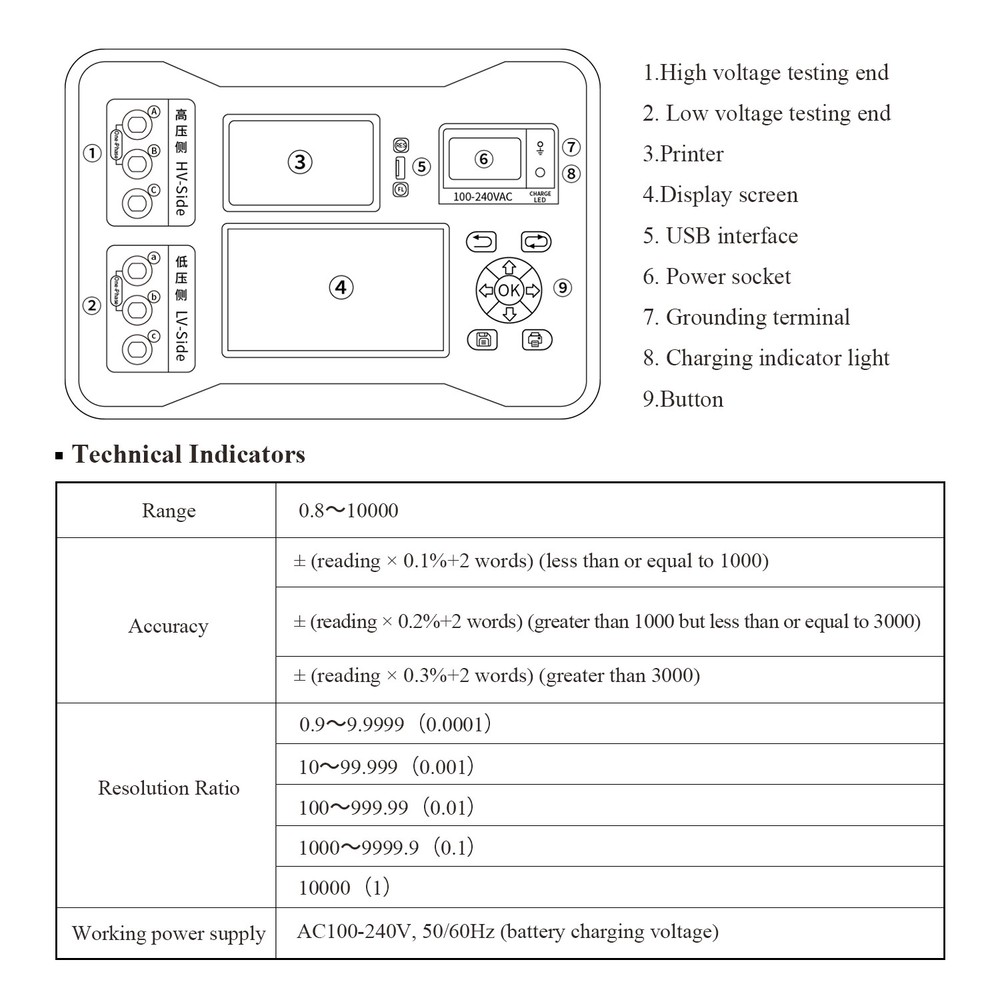3 Phase Voltage Transformer Ratio Tester Turns Ratio Group Meter TTR Testing