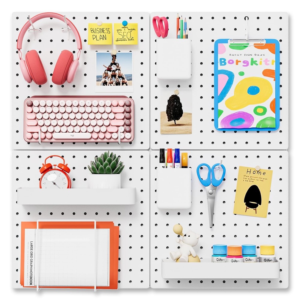 FZK Peg Board,25pcs PegBoard Wall Organizer,Includes 4 White Pegboard and Acc...