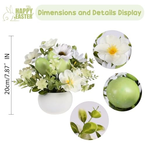 2 PCS Easter Decorations, Easter Artificial Egg Flower Potted Table Green