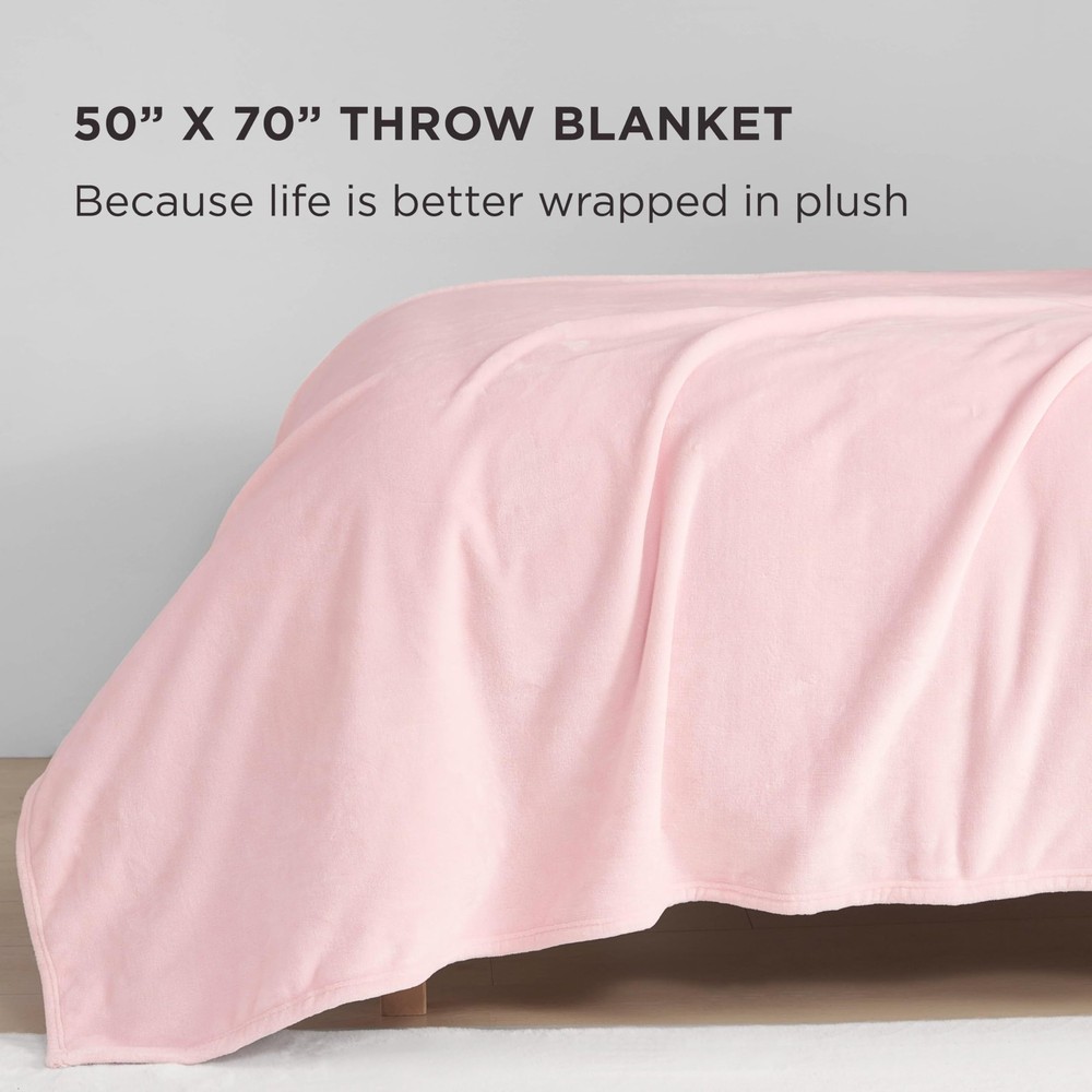 Light Pink Solid Plush Throw Blanket Ultimate Comfort Cozy Warmth 50x70 Inch