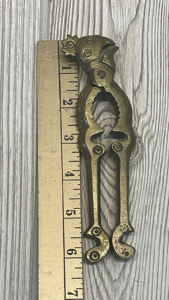 Vintage Solid Brass Rooster Bird Nutcracker Folk Art Decorative