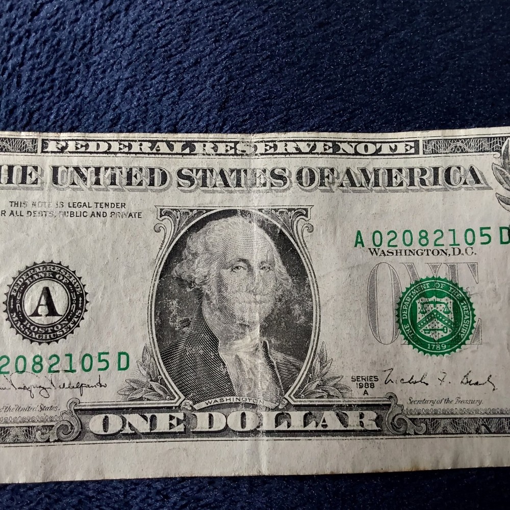 $1 Dollar Bill USD Miscut Errors- Misaligned Miscut 1988 Circulated Rare