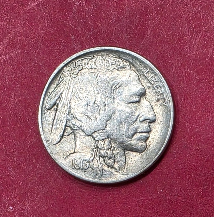 1913 Buffalo Nickel Type-2 Double Die Obverse And Reverse Almost Uncirculated.
