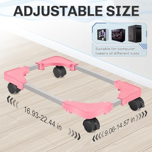 Mobile CPU Tower Stand with Ventilation, 4 Locking Casters, Multiple Pink