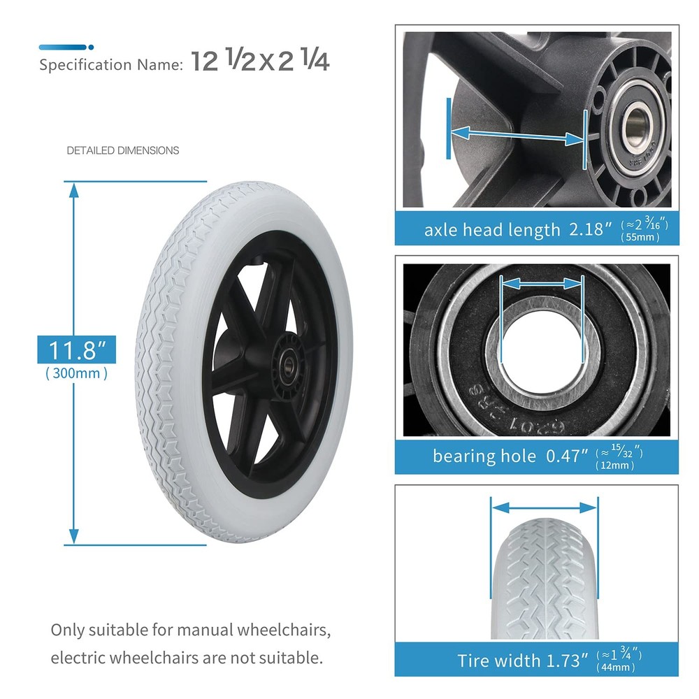 Wheelchair Wheels Assembly Pair 12" Rear Gray Solid Tire Replacement