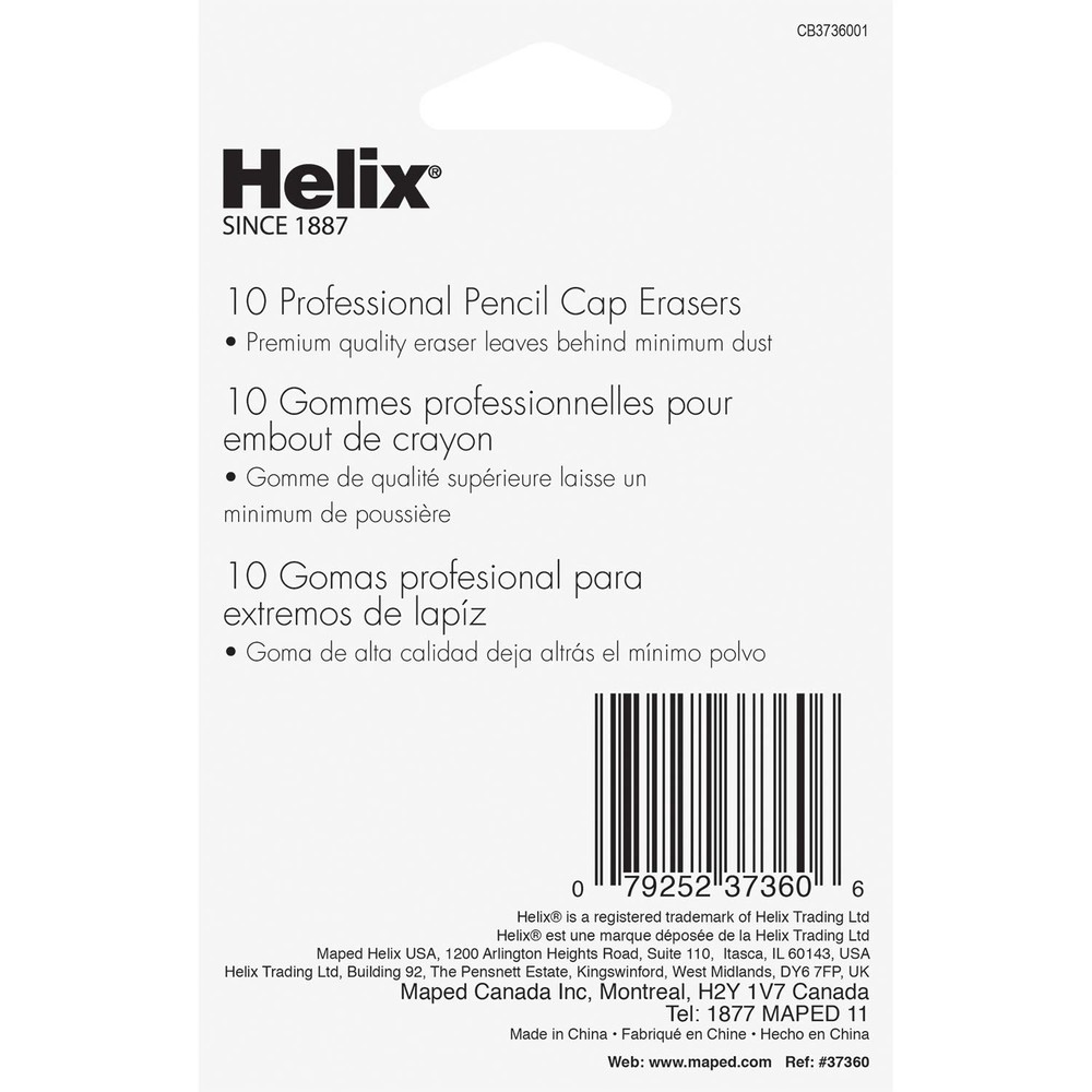 Helix - Professional Pencil Cap Erasers 10ct - Efficient Correction - Durable...