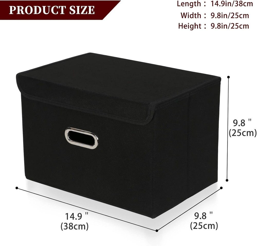 Fabric Storage Cube Bins Foldable Organizer Container Collapsible (Black, 3 Pcs)