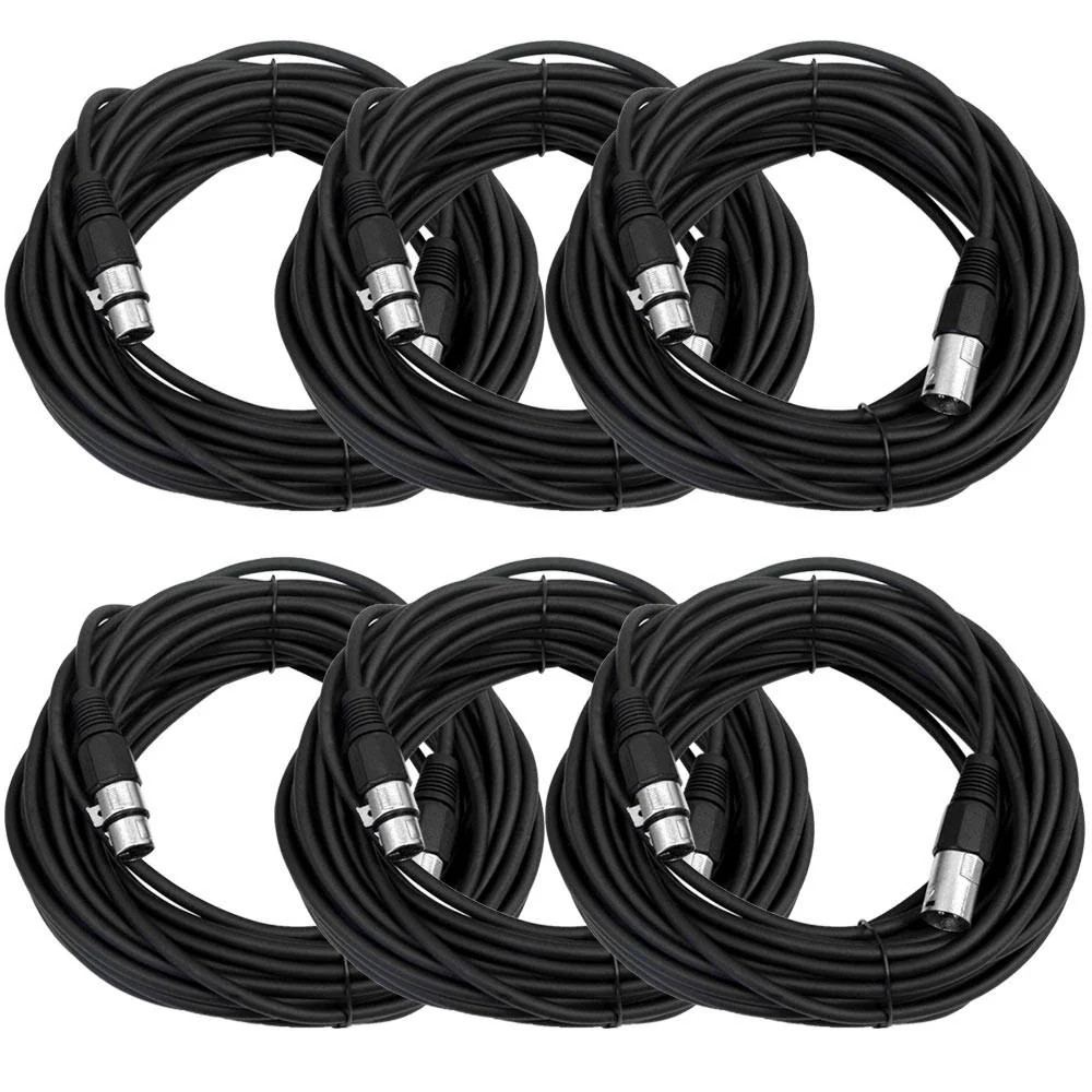 50 Ft XLR Microphone Cables Black 6 Pack