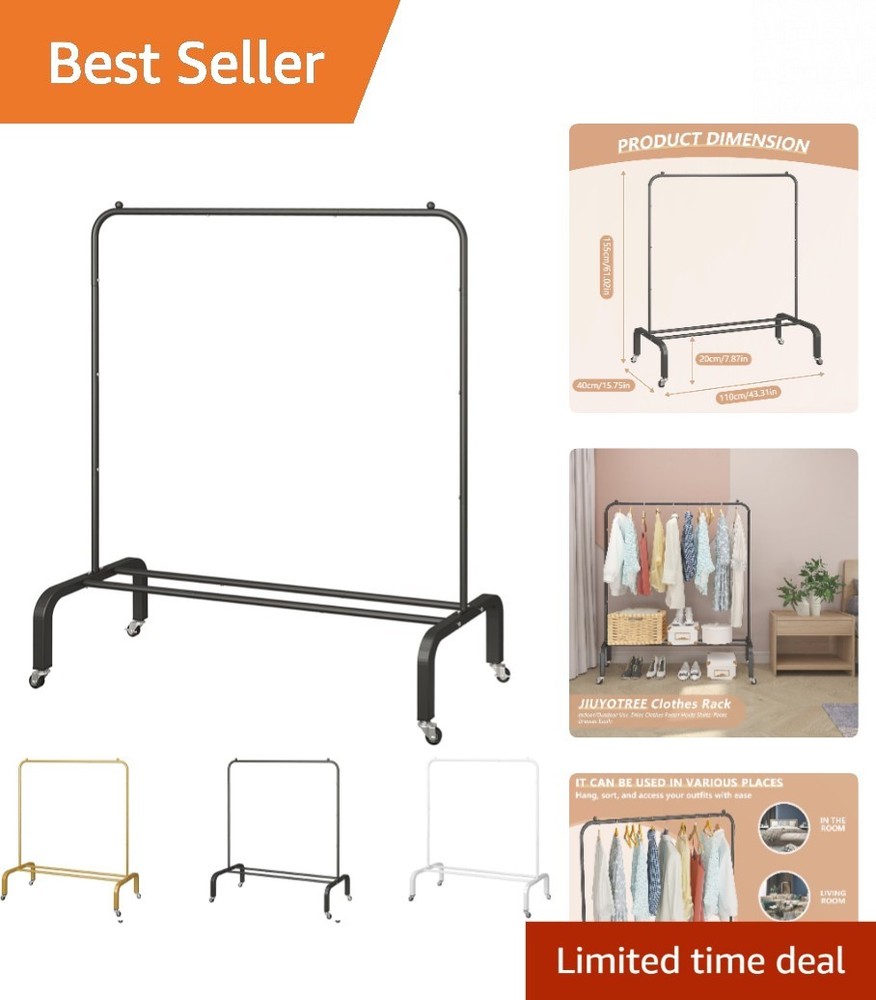 Versatile Black 61” Rolling Clothes Rack with Lockable Wheels and Shelf