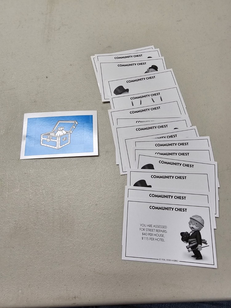 Replacement Community Chest Cards For Monopoly Board Game