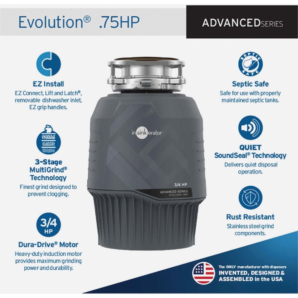 Insinkerator Evolution 3/4 Garbage Disposer, 9 Year Warranty Evolution 3/4