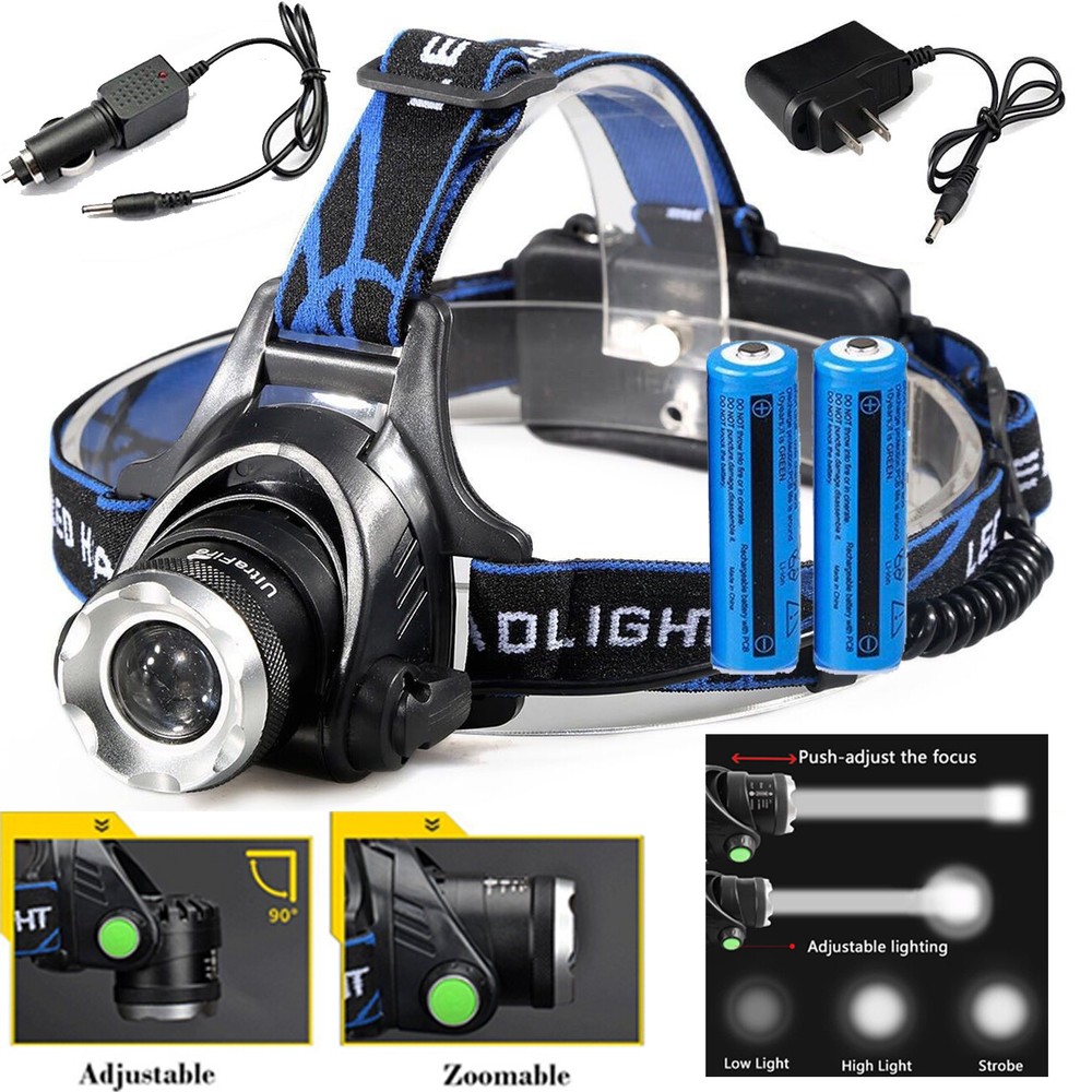 99000000lm LED Headlamp Rechargeable Headlight Head Torch Lamp Flashlight+2 Char