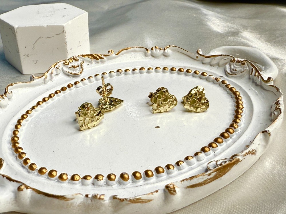 10K Real Solid Yellow Gold Heart Nugget Earrings