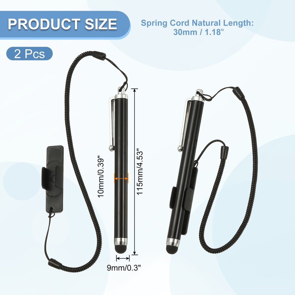 2 Pcs Screen Capacitive Pen with Spring Rope Fixing Base Black