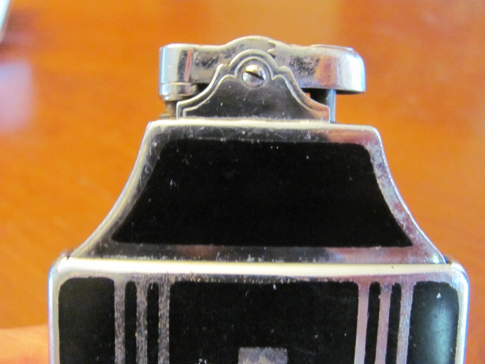 1940'S RONSON MASTERCASE ART DECO ENAMEL BLACK+SILVER CIGARETTE CASE & LIGHTER