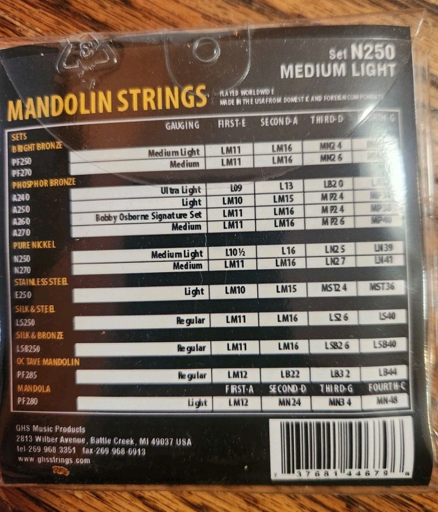 GHS N250 Mandolin Strings (Pure Nickel) Medium Light