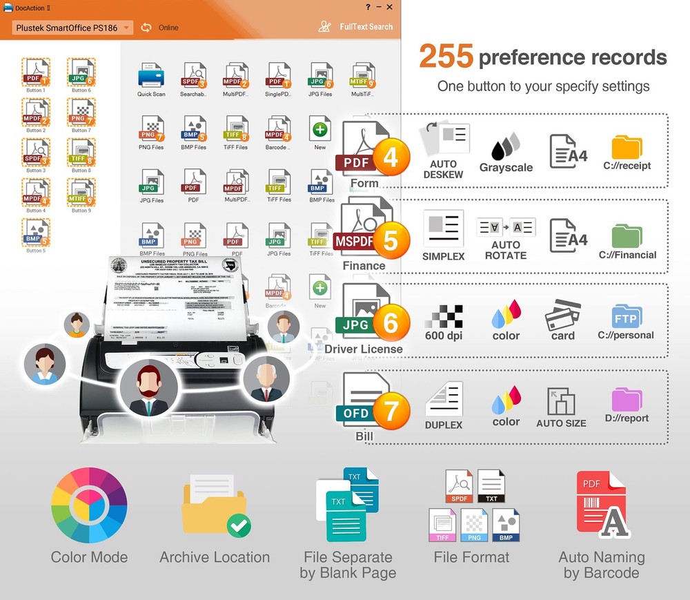 Plustek PS186 Desktop Document Scanner, with 50-Pages Auto Document Feeder