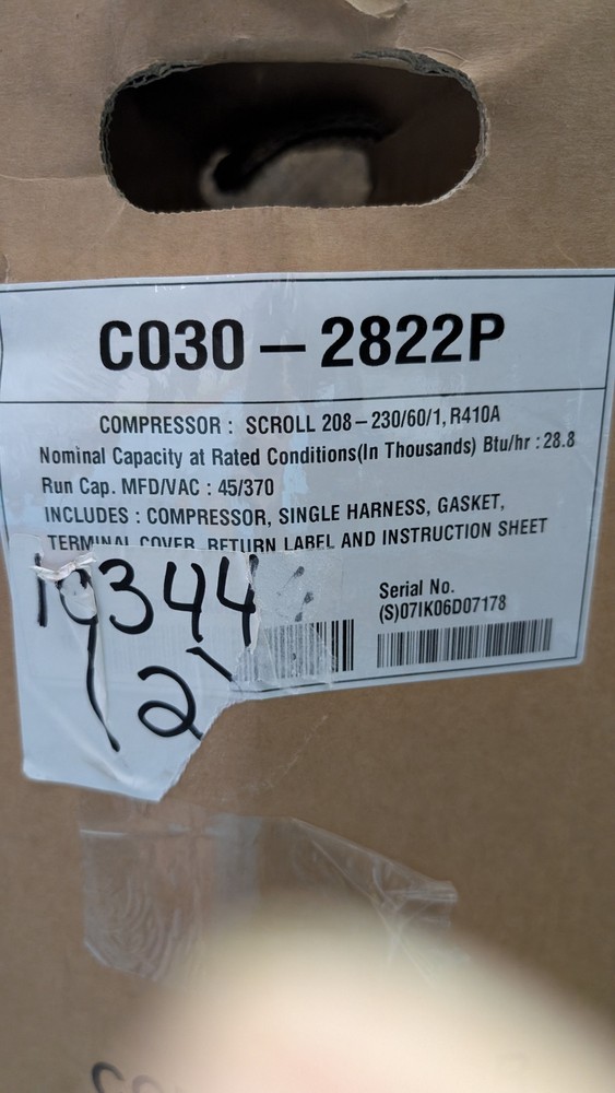 Carrier Corp New C030-2822P, Scroll Compressor, 208-230V