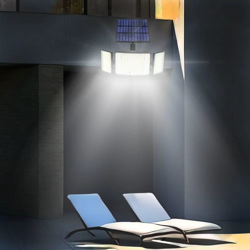 Solar-Powered LED Floodlight 3-Head Motion Sensor Security Light with Remote