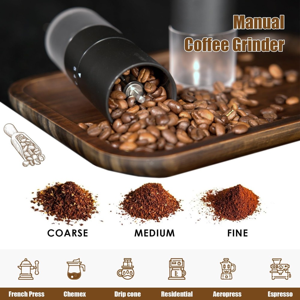 Portable Manual Coffee Grinder with 5 Adjustable Settings for Espresso