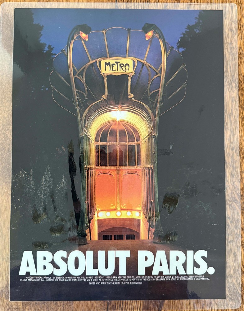 1994 Absolut Vodka Paris Vintage Print Ad