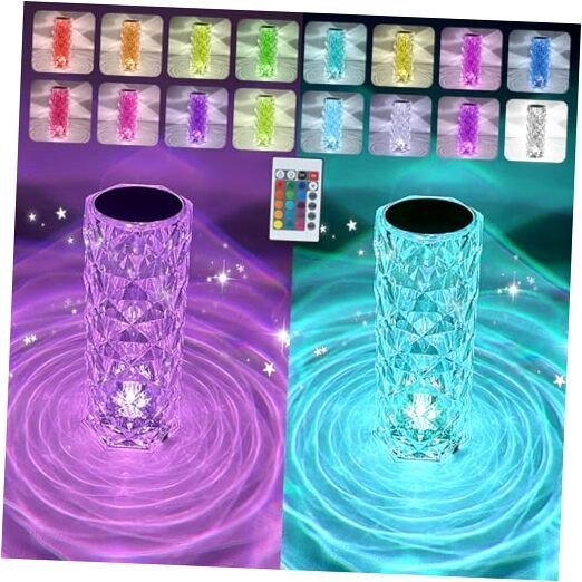 2 Pack Crystal Table Lamp, Remote and Touch Control Rose Wave Lamp, RGB 2Pack