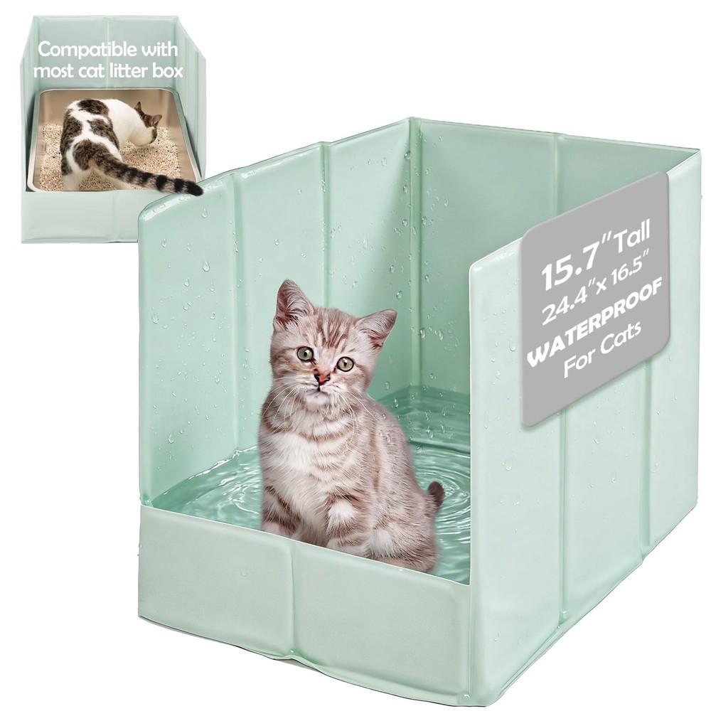 MEEXPAWS Foldable Cat Litter Box Enclosure Splash Guard Waterproof Pee Shield Wa