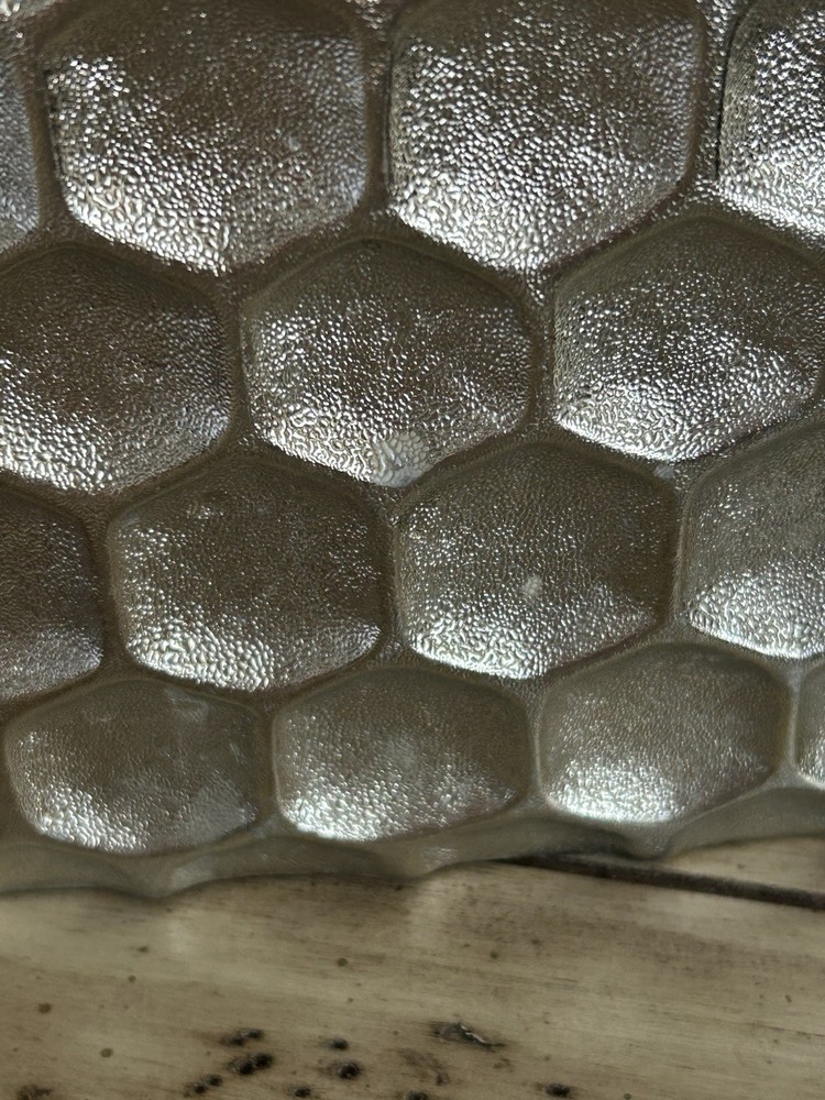 Honeycomb Tissue Box Cover Heavy Ceramic Metallic Silver Hammered Square