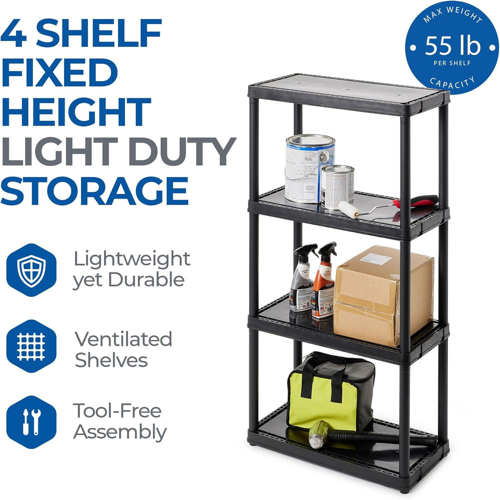 4 Shelf Fixed Height Solid Light Duty Storage Unit 12 X 24 X 48" for Home, Garag