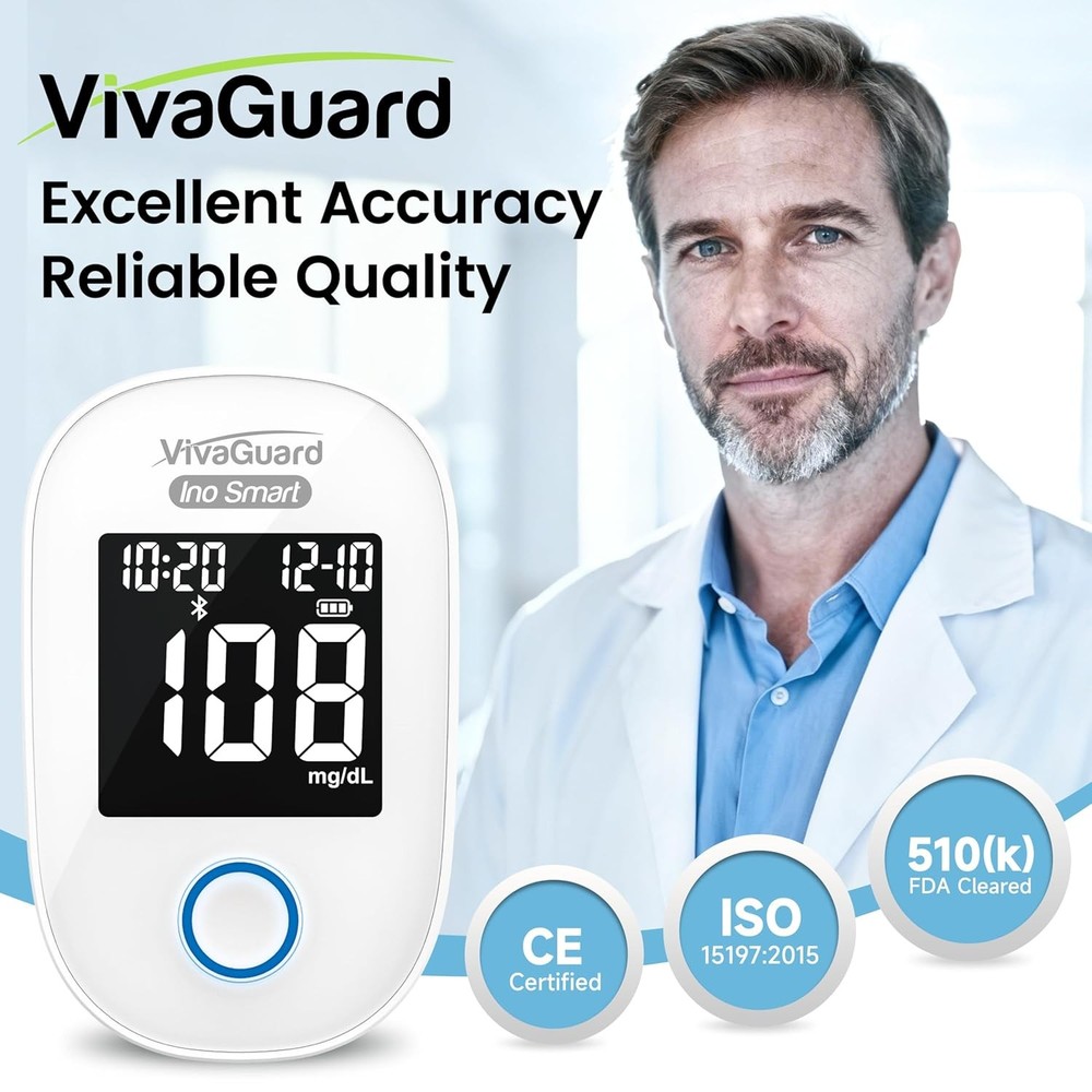 Smart Glucose Monitor Kit with Bluetooth App 100 Strips Lancets No Coding