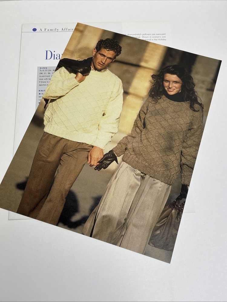 Diamond Stitch Pullover Adult Sizes Knitting Pattern Pages From Book