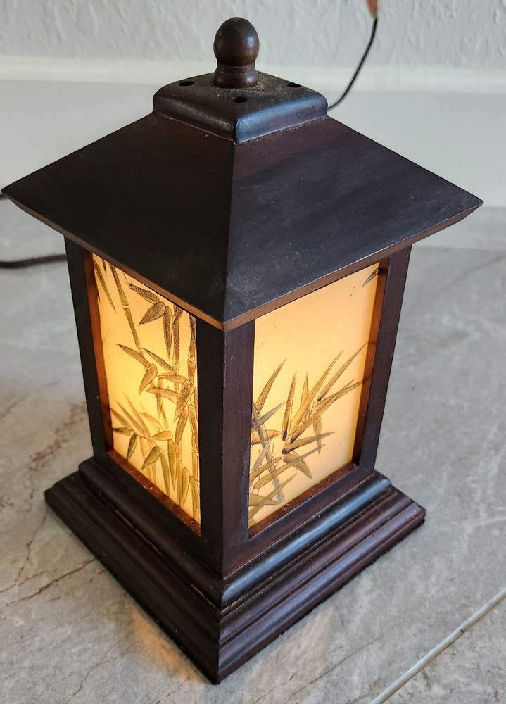 Night Light Wood and Glass Panel Lantern Style