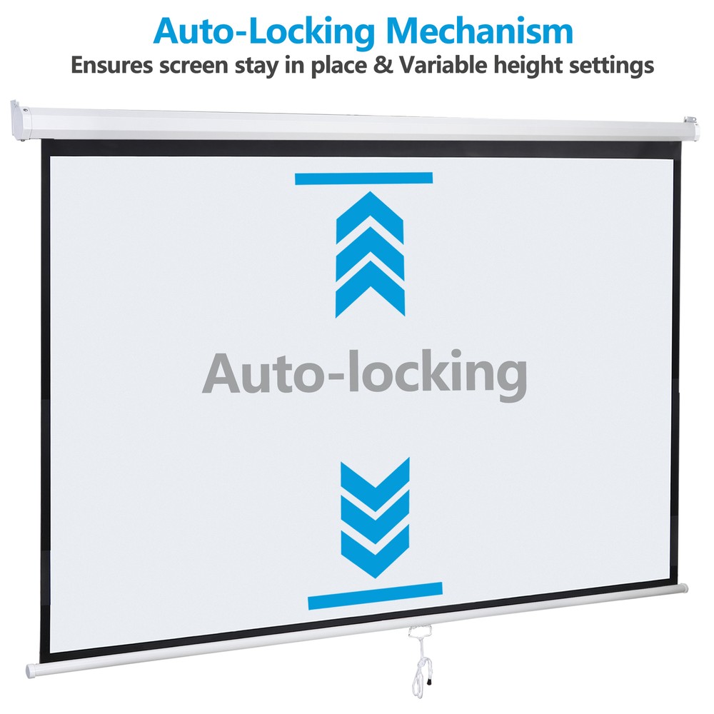 Projection Screen Manual Pull Dow 16:9 HD Wall & Ceiling Mounted for Home 80"