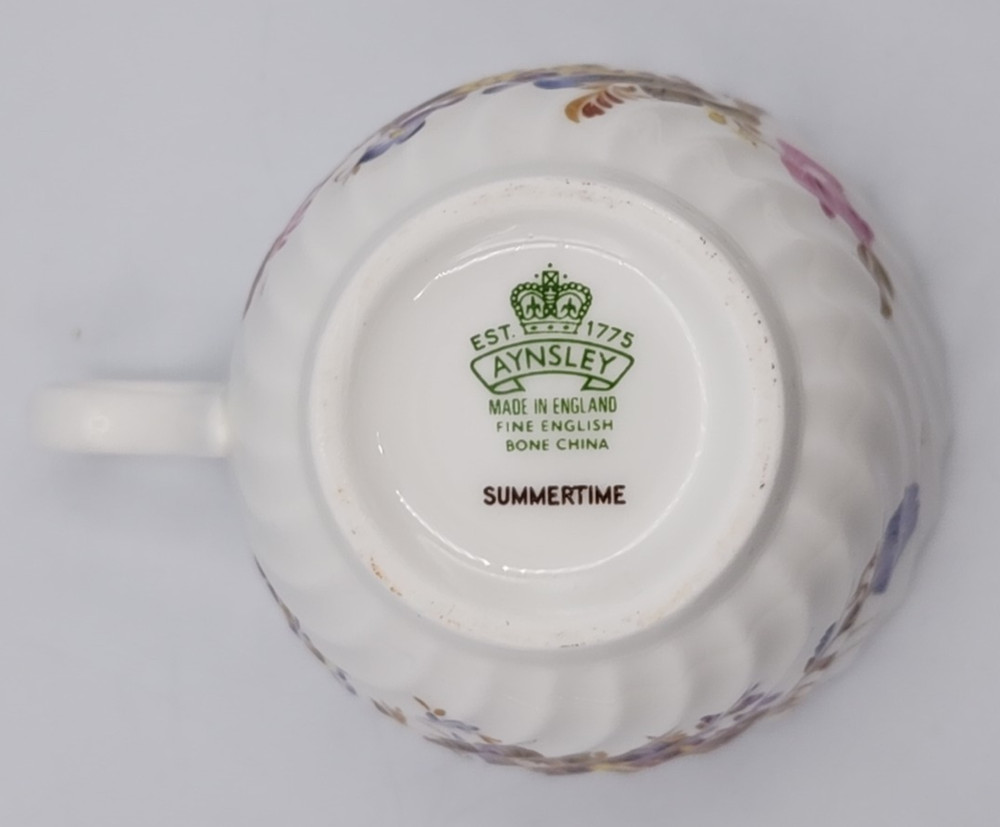 Aynsley Fine Bone China Summertime Pattern 5 Piece Place Setting READ BLUE