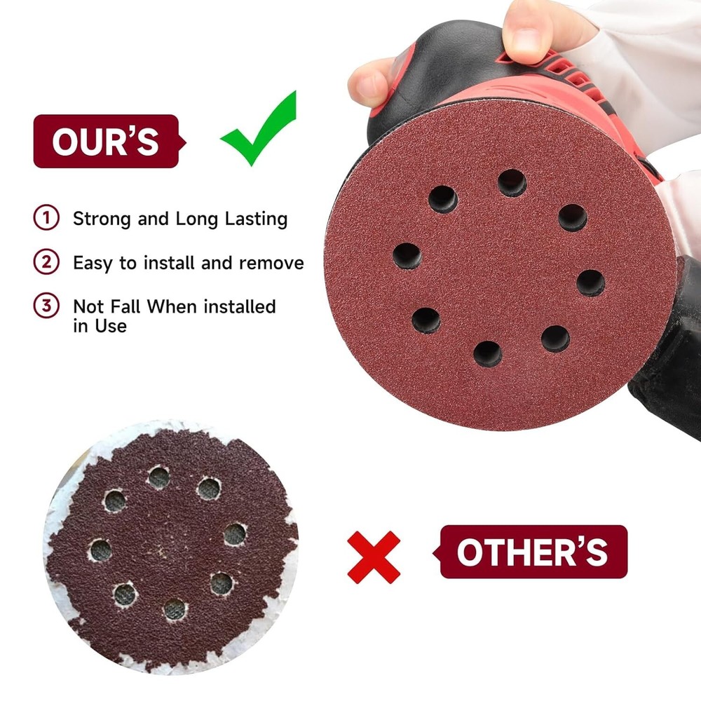 8-Hole 5" 400 Grit Sanding Discs - 100 Pack Hook & Loop for Clean Workspaces