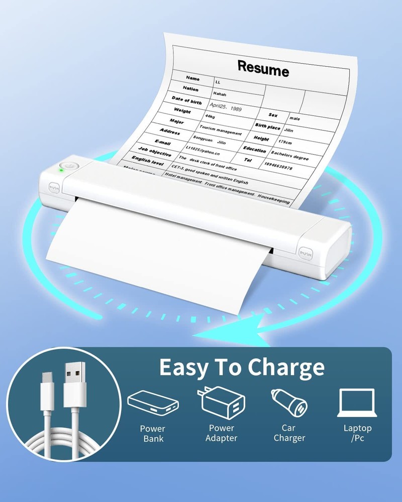 Portable Printers Wireless for Travel - M08F-A4 Bluetooth Thermal Printer