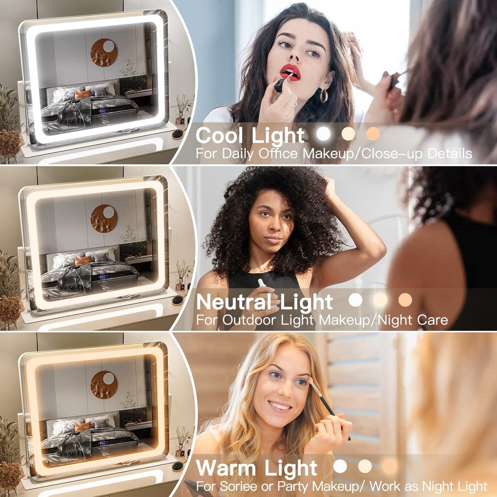 Vanity Mirror with Lights 22"x17", Touch Screen, 3-Color Dimmable - for Mak