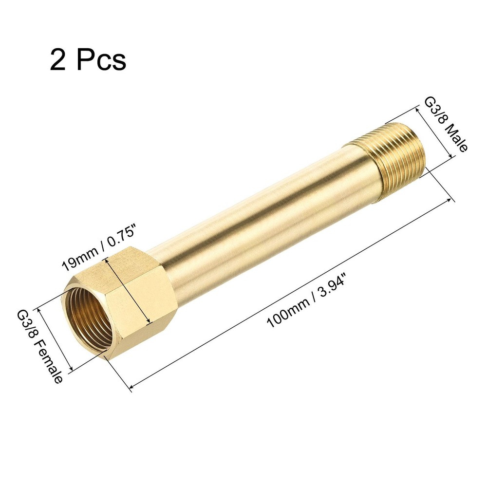 Brass Pipe Fitting G3/8 Adapter 100mm Extension Connector Hex Coupling 2 Pack