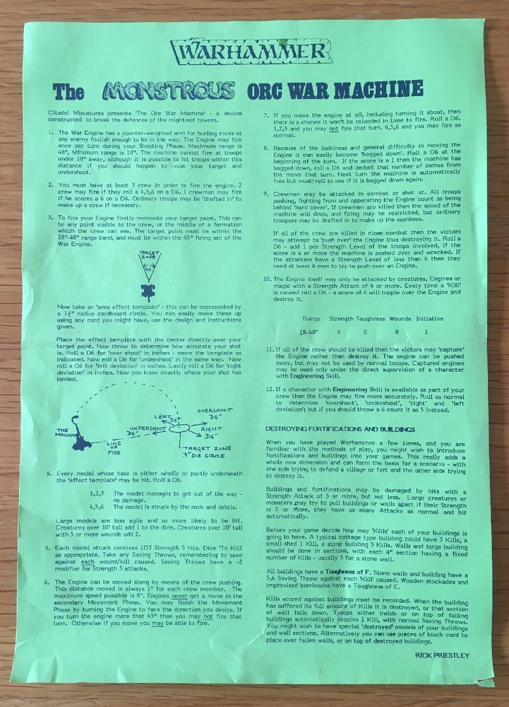 Warhammer Monstrous Orc War Machine Original Assembly Instructions 1982 RARE