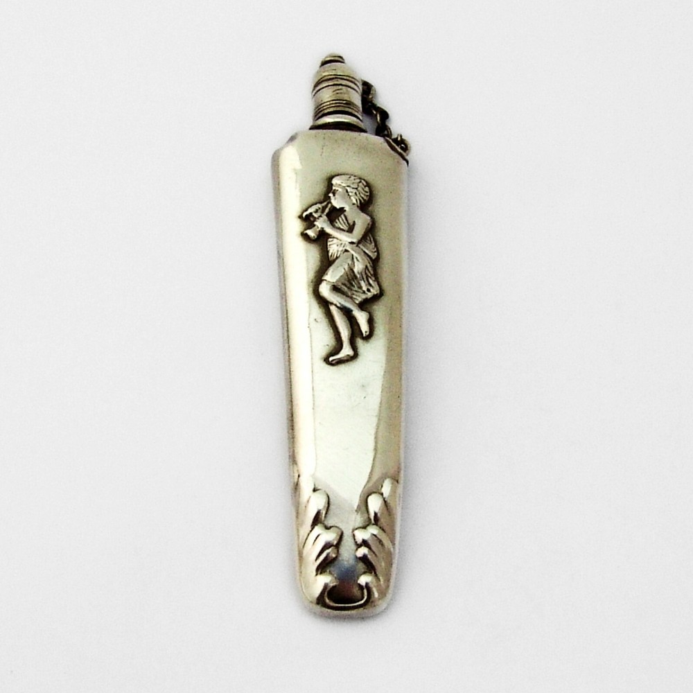 Glove Perfume Flask Applied Flute Player Sterling Silver 1900