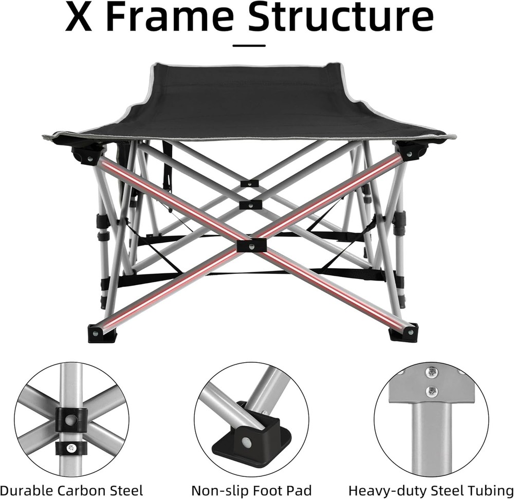 Portable Camping Cot, 600LBS Max Load, Extra Wide with Thick Mattress