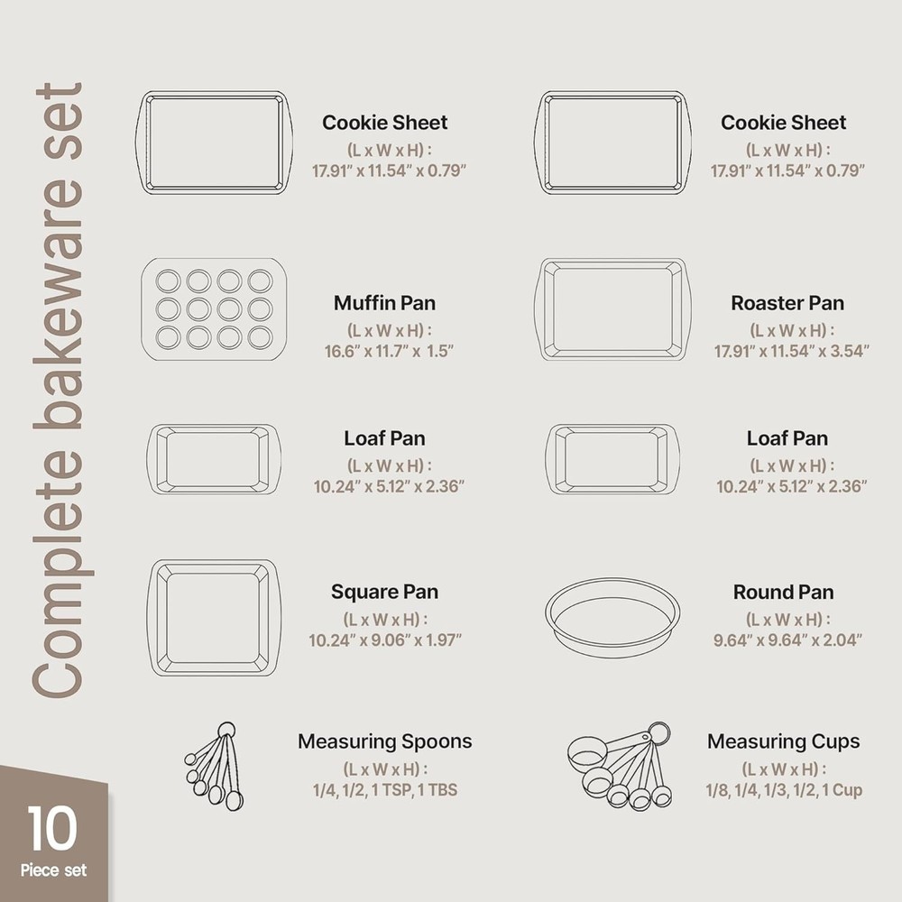 Bakeware Sets Nonstick Carbon Steel Baking Sheet & Pans Stackable 10-Piece