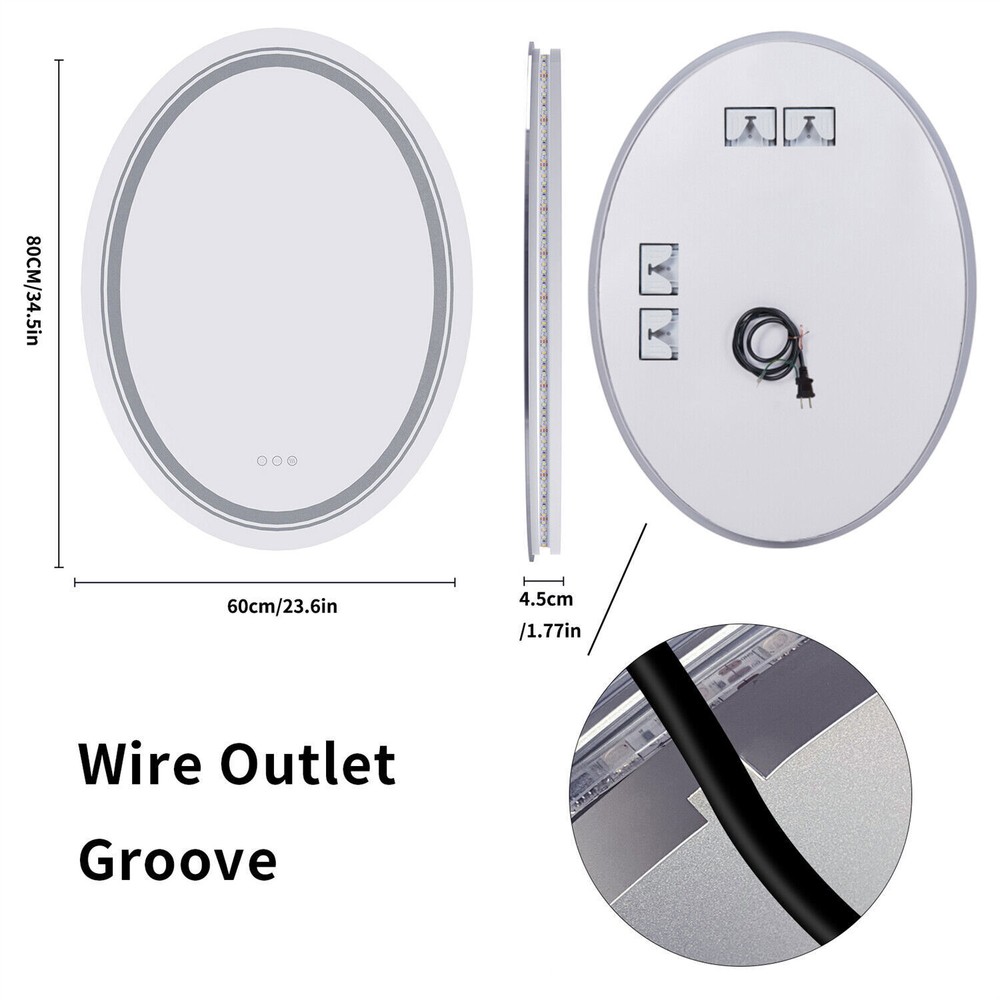 Oval LED Bathroom Mirror Antifog Wall Vanity Illuminated Mirror Dimmable Touch