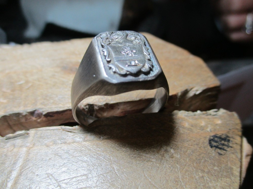 Men's Ring Shield with Engraving Personalized Silver 925/1000