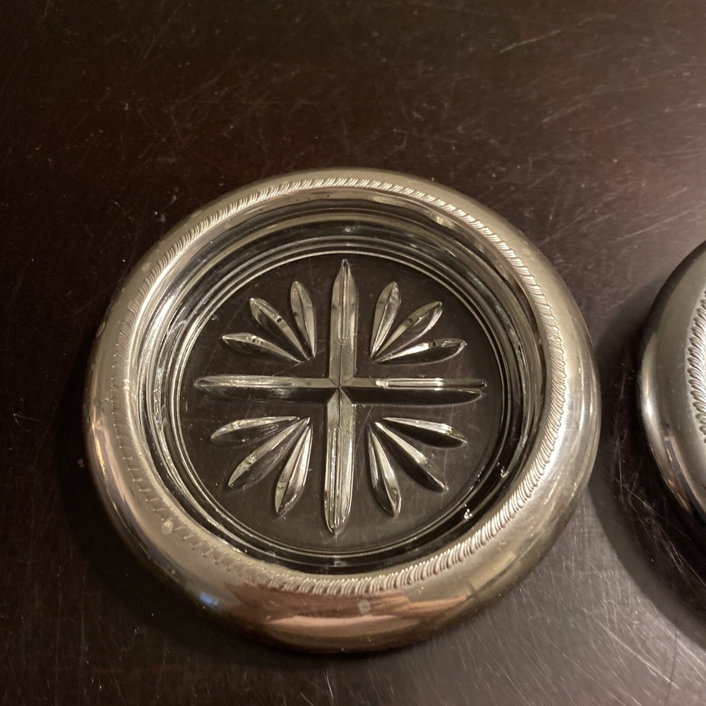 VTG. ROGERS SILVER SET OF TWO COASTERS