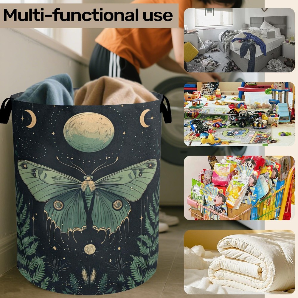 Gothic Moon Moth Foldable Laundry Hamper - Waterproof Fabric Storage Basket w...