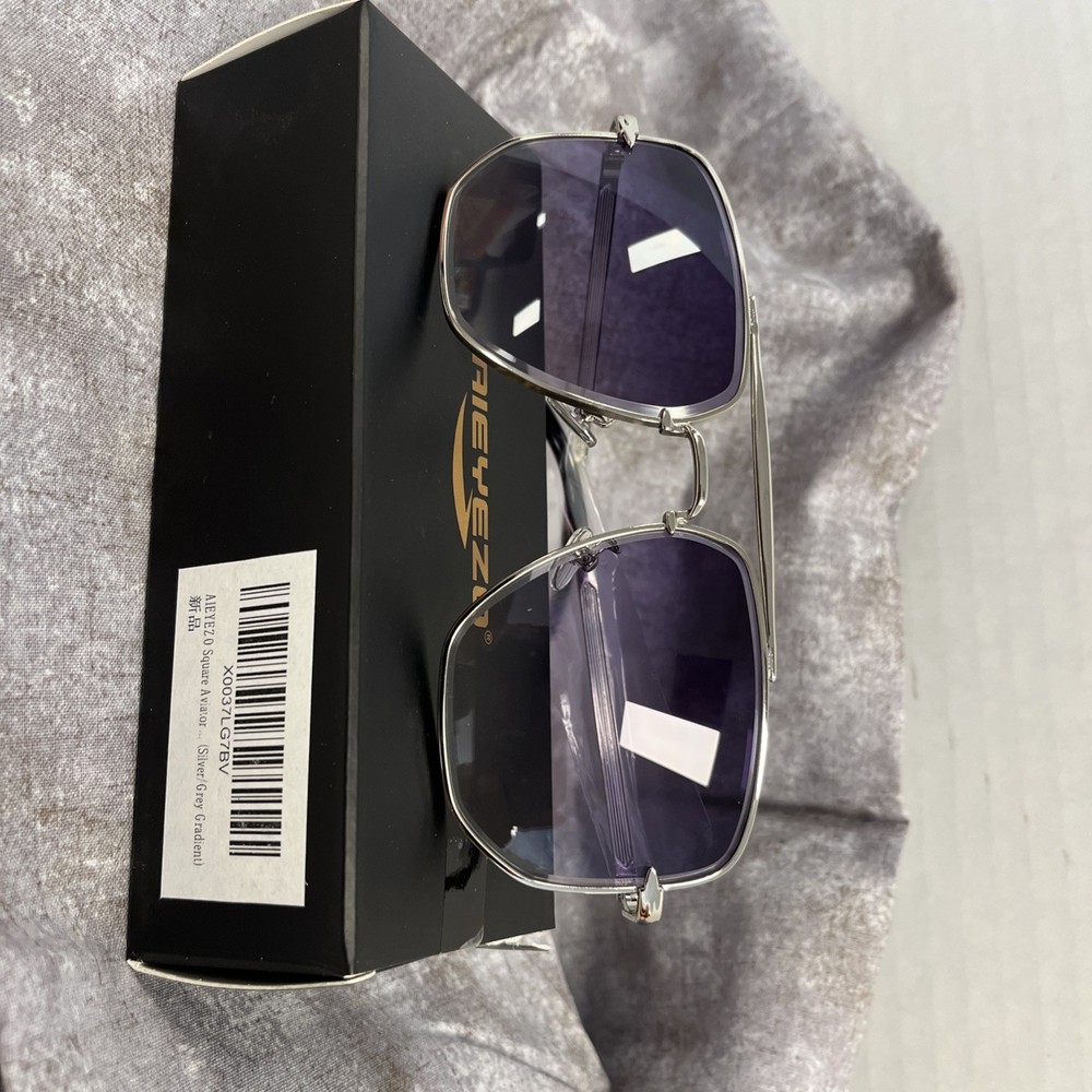 DESIGNINSPIRED  Tony Stark EDITH SQUARE FRAME AVIATOR SUNGLASSES Silver Gradient