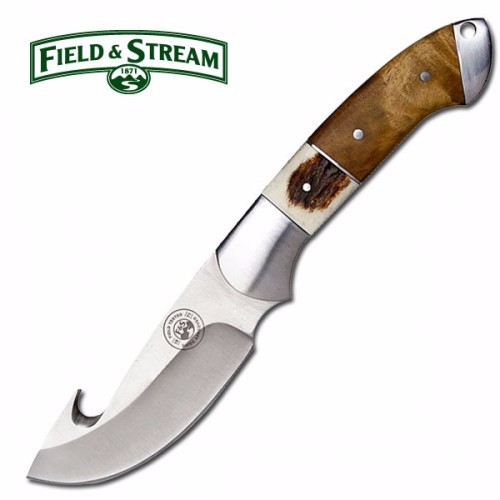 FIELD & STREAM GUT HOOK KNIFE WITH LEATHER SHEATH
