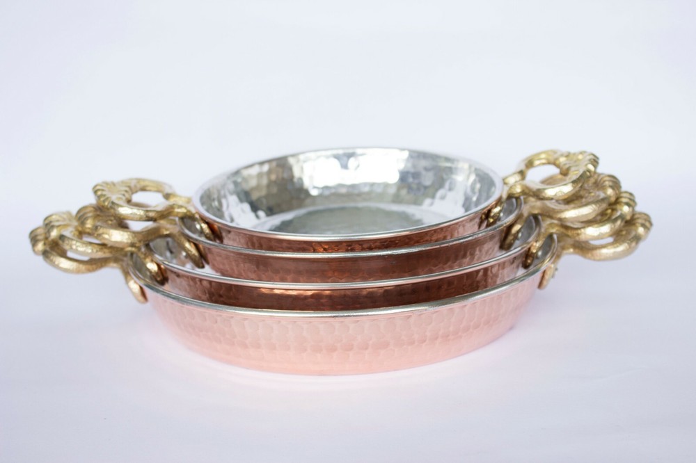 4 Handmade hammered Turkish Copper Saute Roasting Egg Omelet Omelette Pan