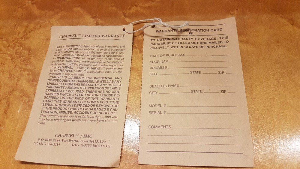 80's CHARVEL GUITAR HANG TAG